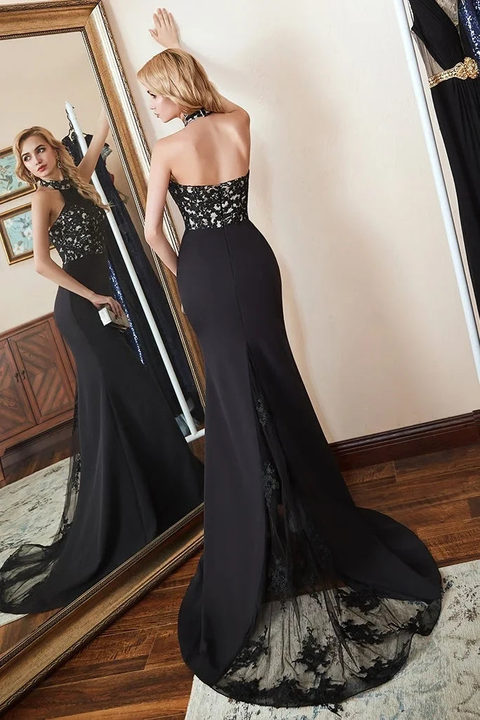 Black Mermaid Halter Maxi Prom Dress