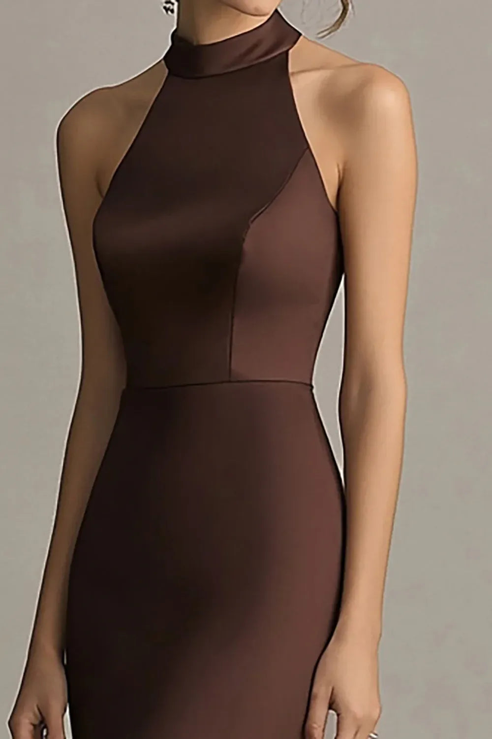 Brown Mermaid Halter Sleeveless Floor Length Prom Dress