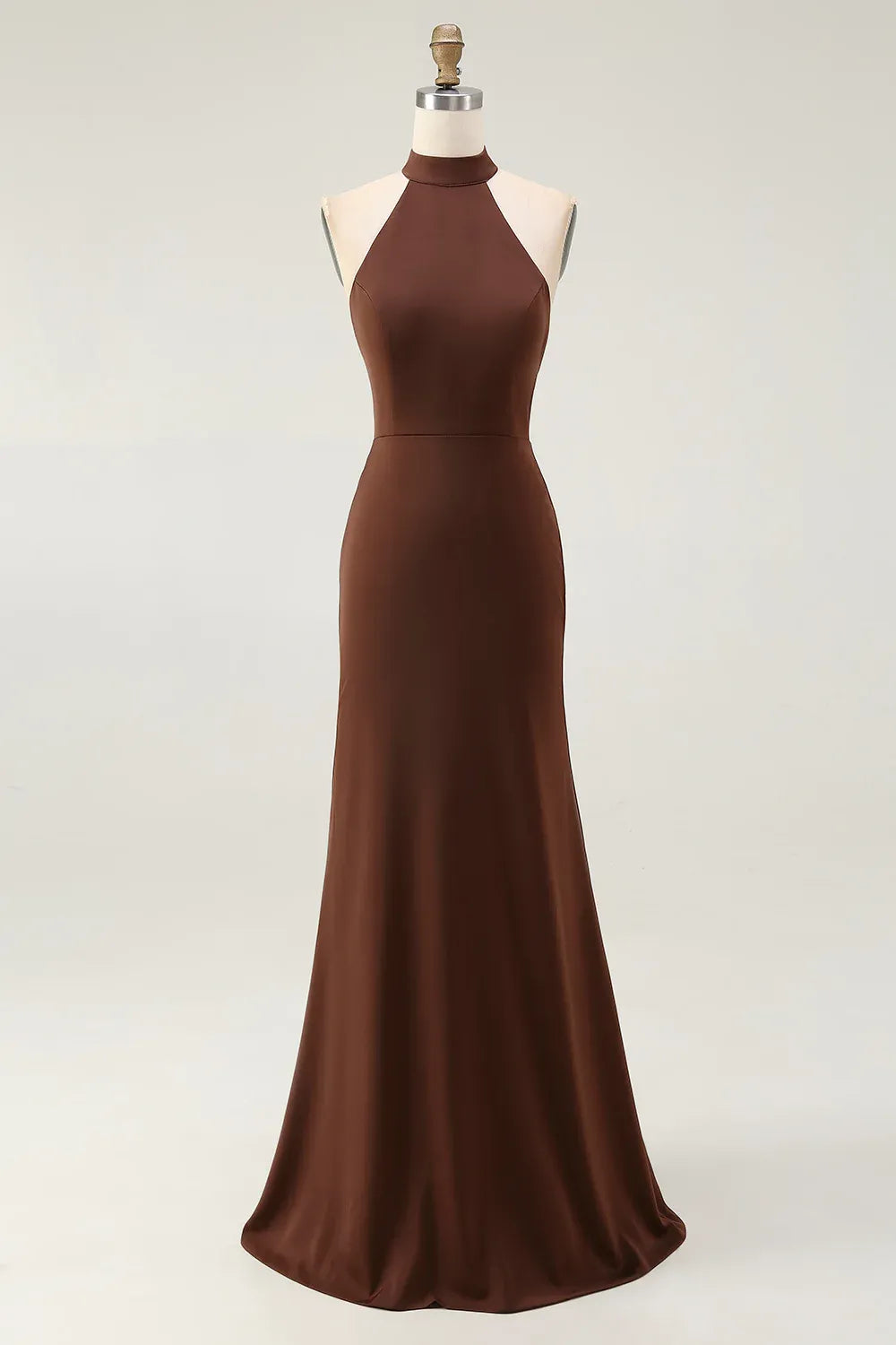 Brown Mermaid Halter Sleeveless Floor Length Prom Dress
