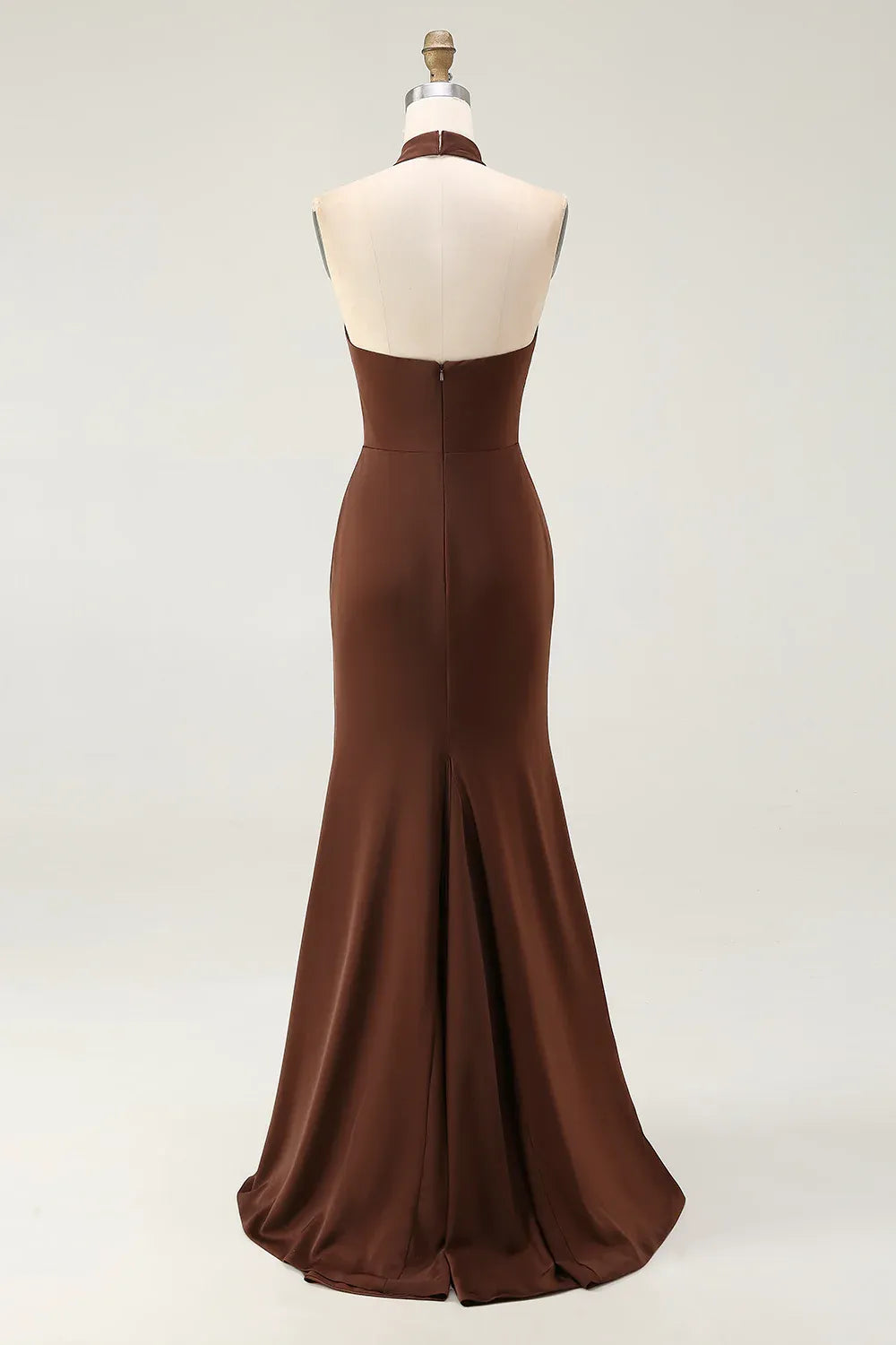 Brown Mermaid Halter Sleeveless Floor Length Prom Dress