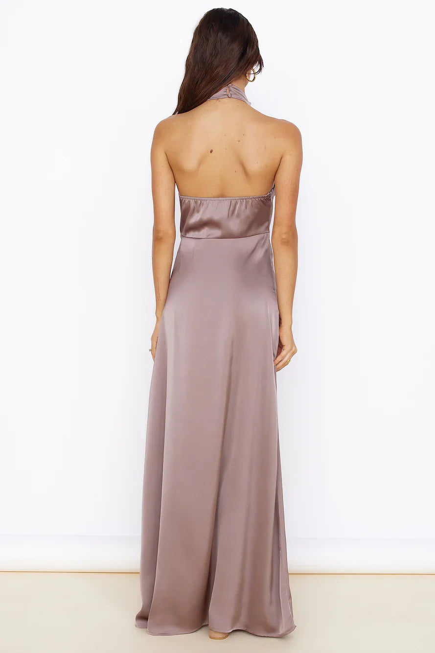Sophisticated Elegant Light Blue Satin Mermaid High Neck Sleeveless Floor-Length Prom Dress