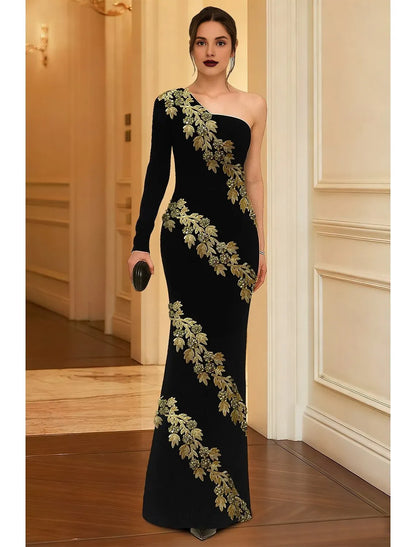 Elegant Gold Velvet Mermaid Long Sleeve Floor-Length Mother of the Bride Dress