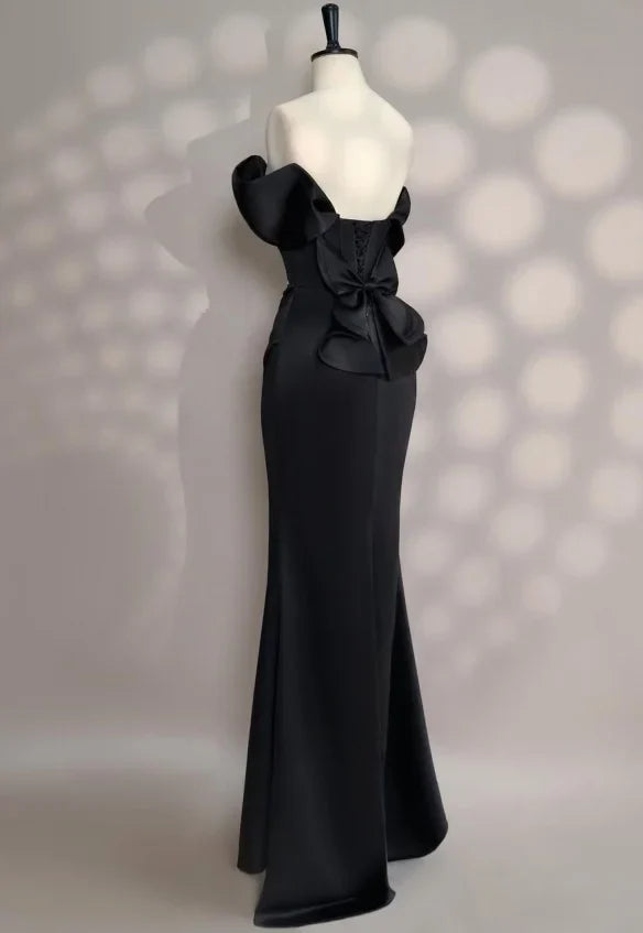Black Mermaid Off-Shoulder Beaded Maxi Evening Dress