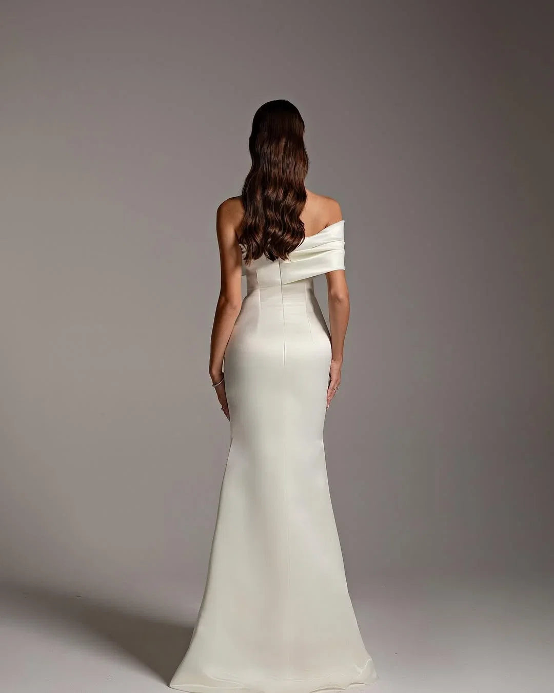 White Mermaid Off-Shoulder Draped Maxi Evening Dress