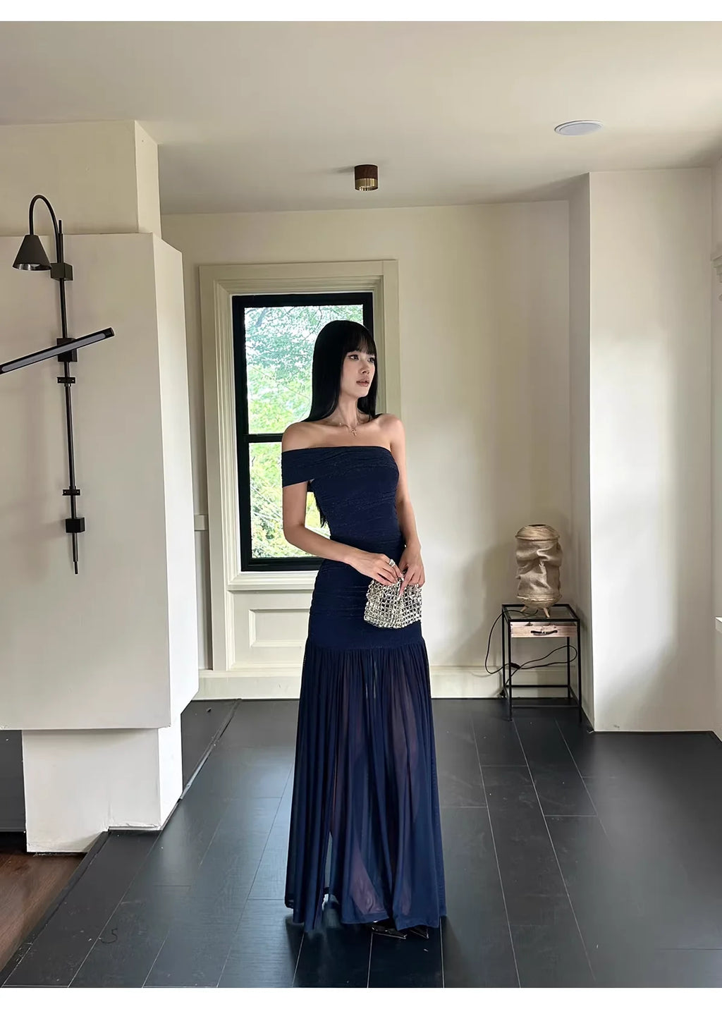 Blue Mermaid Off-Shoulder Ruched Midnight Evening Dresses