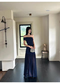 Blue Mermaid Off-Shoulder Ruched Midnight Evening Dresses