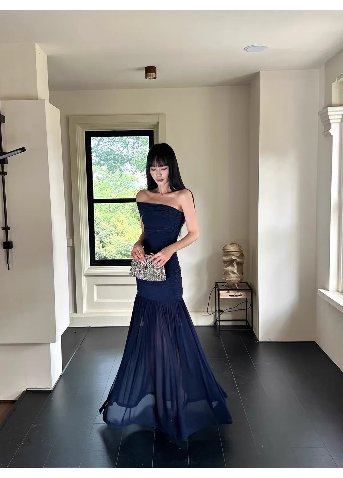 Blue Mermaid Off-Shoulder Ruched Midnight Evening Dresses