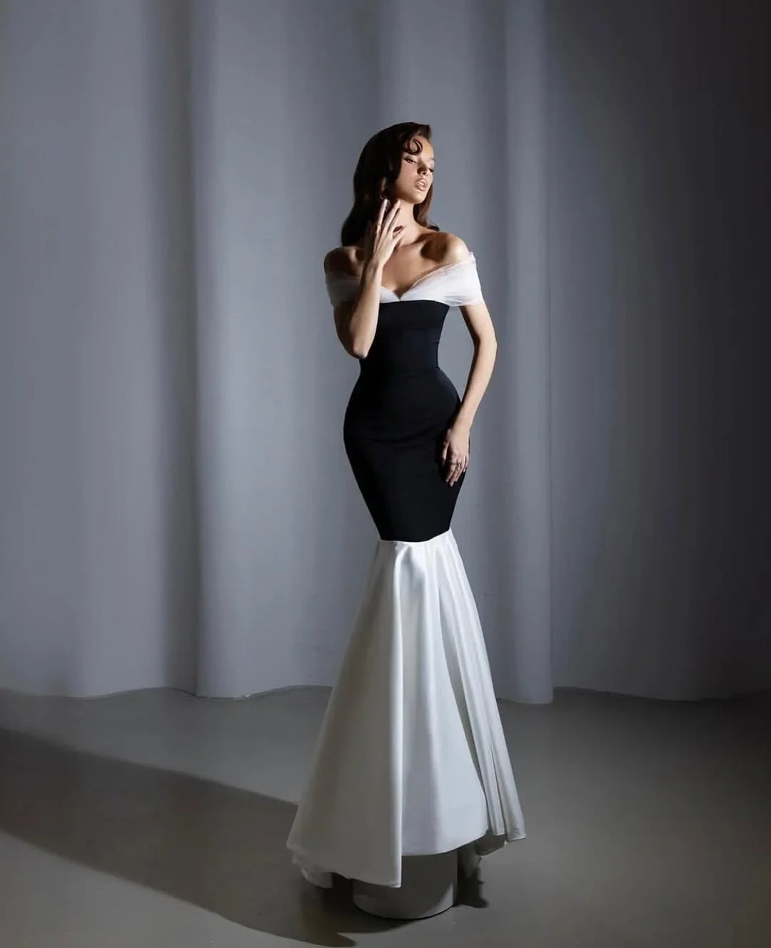Mermaid Off-Shoulder Sleeveless Colorblock Maxi Evening Dress