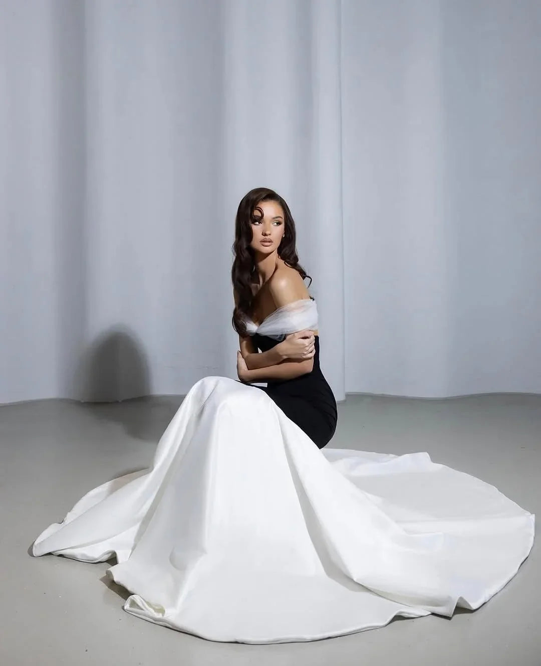 Mermaid Off-Shoulder Sleeveless Colorblock Maxi Evening Dress