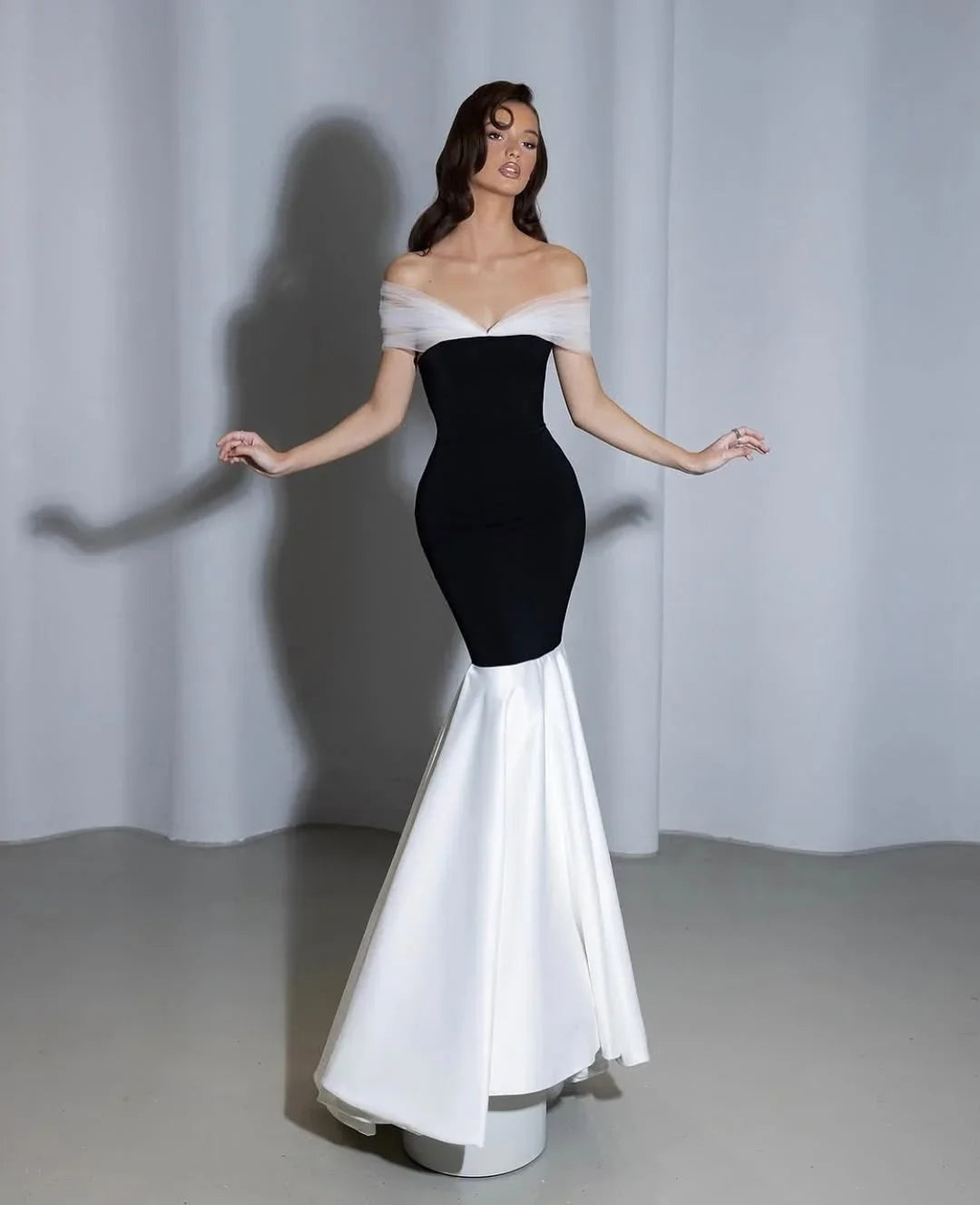 Mermaid Off-Shoulder Sleeveless Colorblock Maxi Evening Dress
