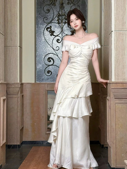 Elegant Red Ruffled Mermaid Off-the-Shoulder Short-Sleeve Classic-Back Mini-Length Prom Dress