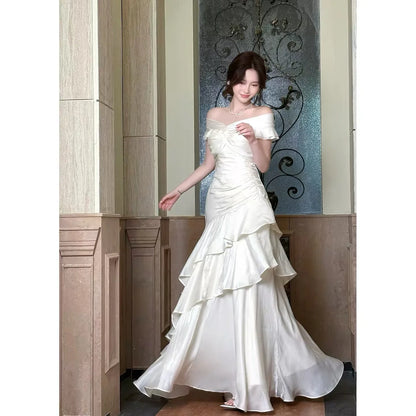 Elegant Red Ruffled Mermaid Off-the-Shoulder Short-Sleeve Classic-Back Mini-Length Prom Dress