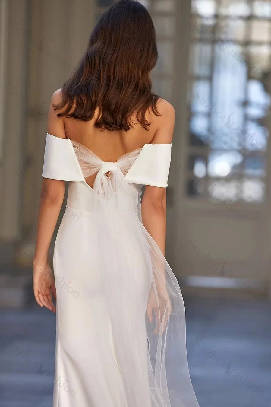 White Mermaid Off-the-Shoulder Floor-Length Evening Dress
