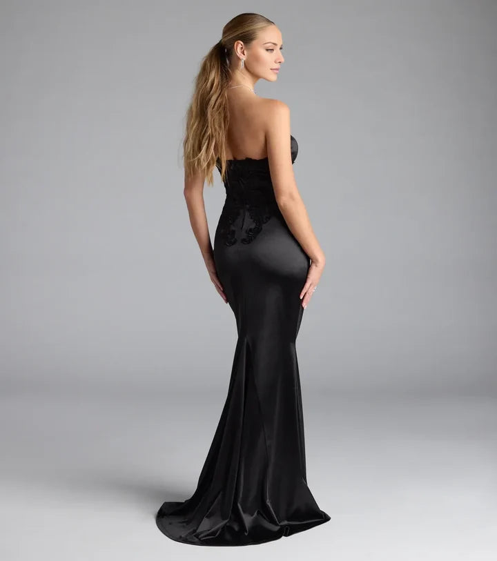 Luxury Mermaid Sweetheart Strapless Plain Back Long Evening Dress