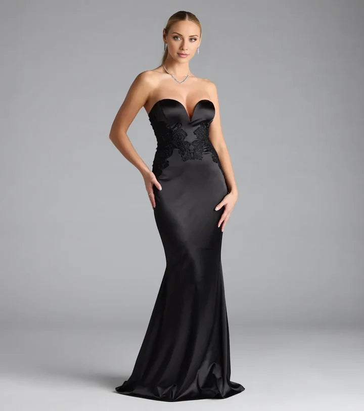 Luxury Mermaid Sweetheart Strapless Plain Back Long Evening Dress