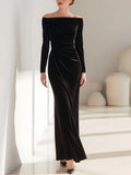 Black Mermaid Off Shoulder Ruched Long Evening Dresses