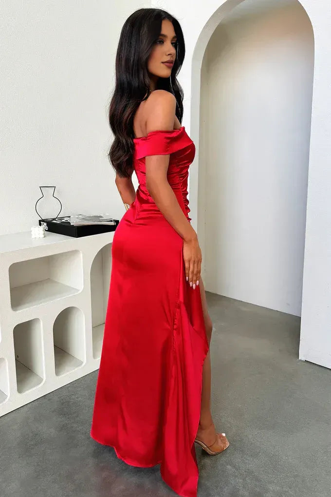 Special Occasion Sophisticated Graceful Stylish Refined Elegant Red Satin Mermaid Sleeveless Prom Dress
