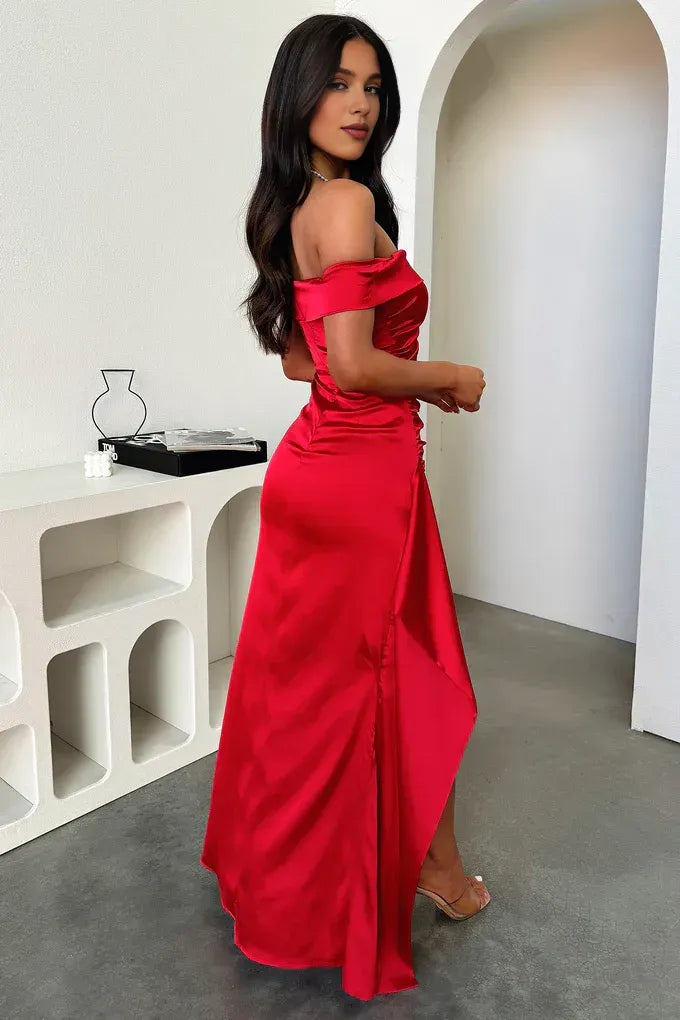 Special Occasion Sophisticated Graceful Stylish Refined Elegant Red Satin Mermaid Sleeveless Prom Dress