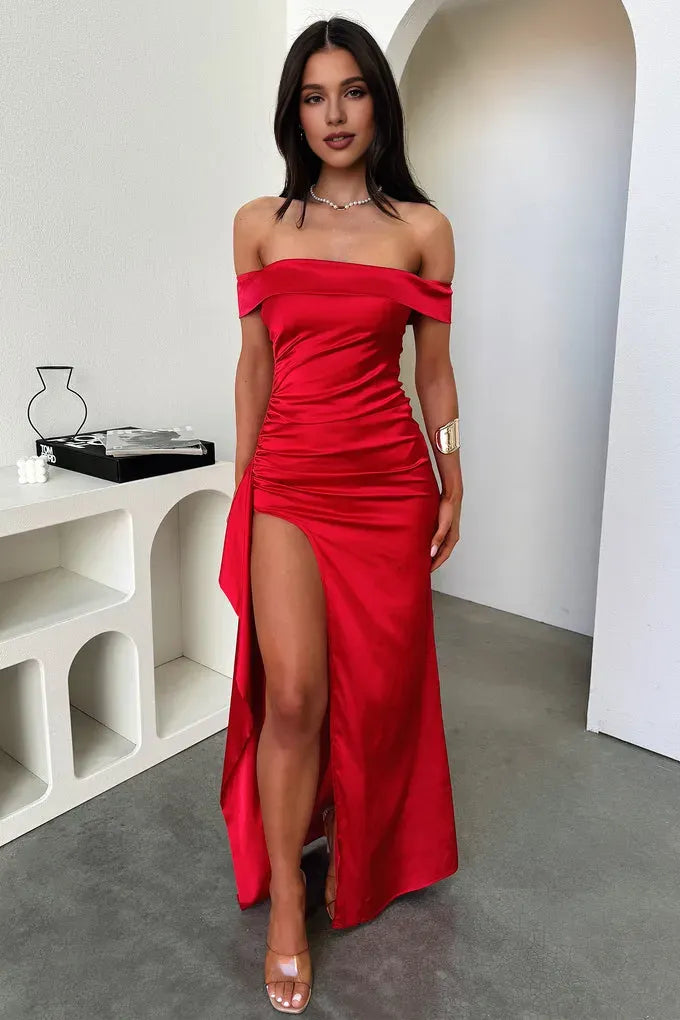 Special Occasion Sophisticated Graceful Stylish Refined Elegant Red Satin Mermaid Sleeveless Prom Dress