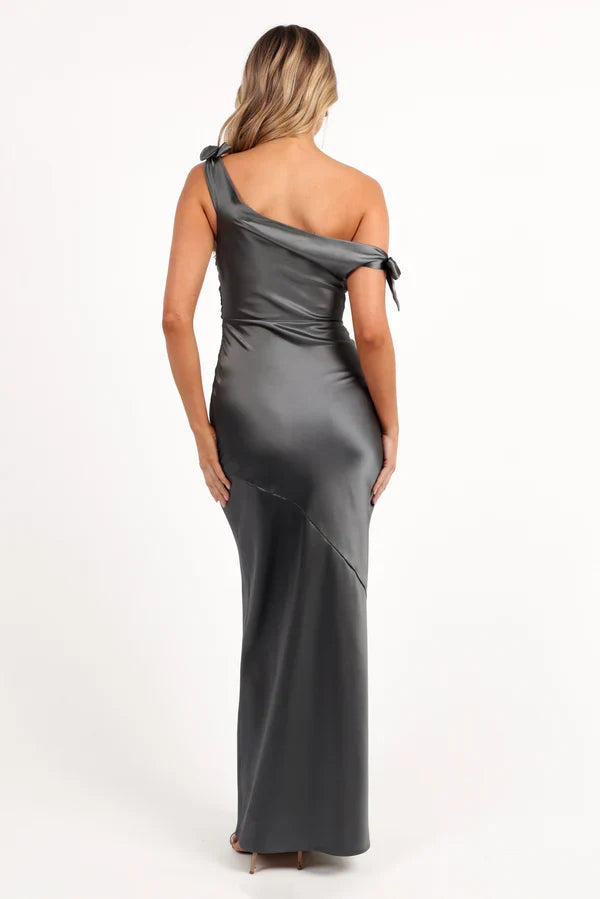 Sophisticated Graceful Stylish Refined Elegant Grey Satin Mermaid Sleeveless Floor-Length Prom Dress