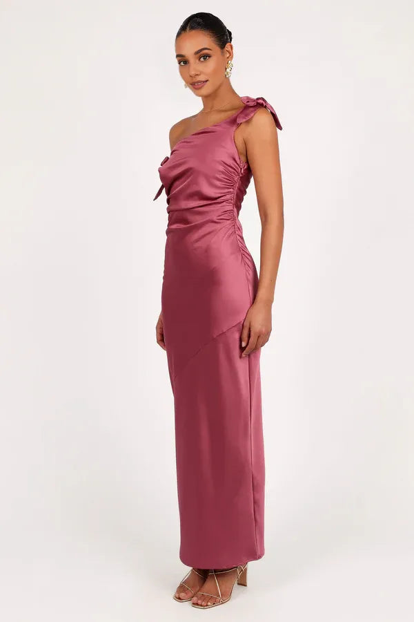 Sophisticated Graceful Stylish Refined Elegant Mauve Satin Mermaid Sleeveless Floor-Length Prom Dress