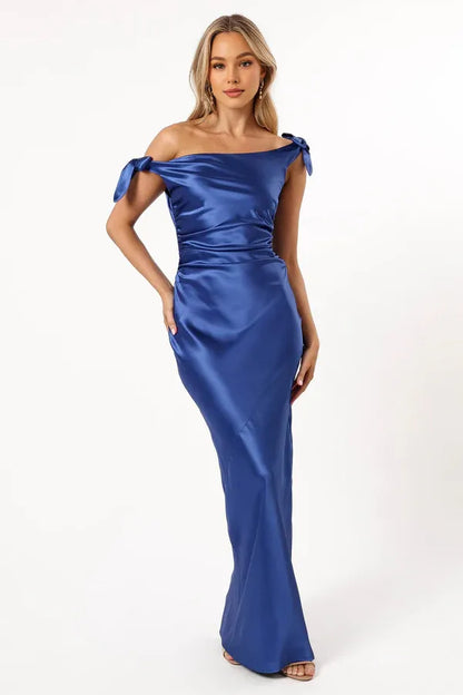 Graceful Stylish Refined Elegant Royal Blue Satin Mermaid Sleeveless Floor-Length Prom Dress