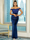 Beautiful Timeless Chic Elegant Navy Blue Velvet Mermaid Sleeveless Floor-Length Prom Dress