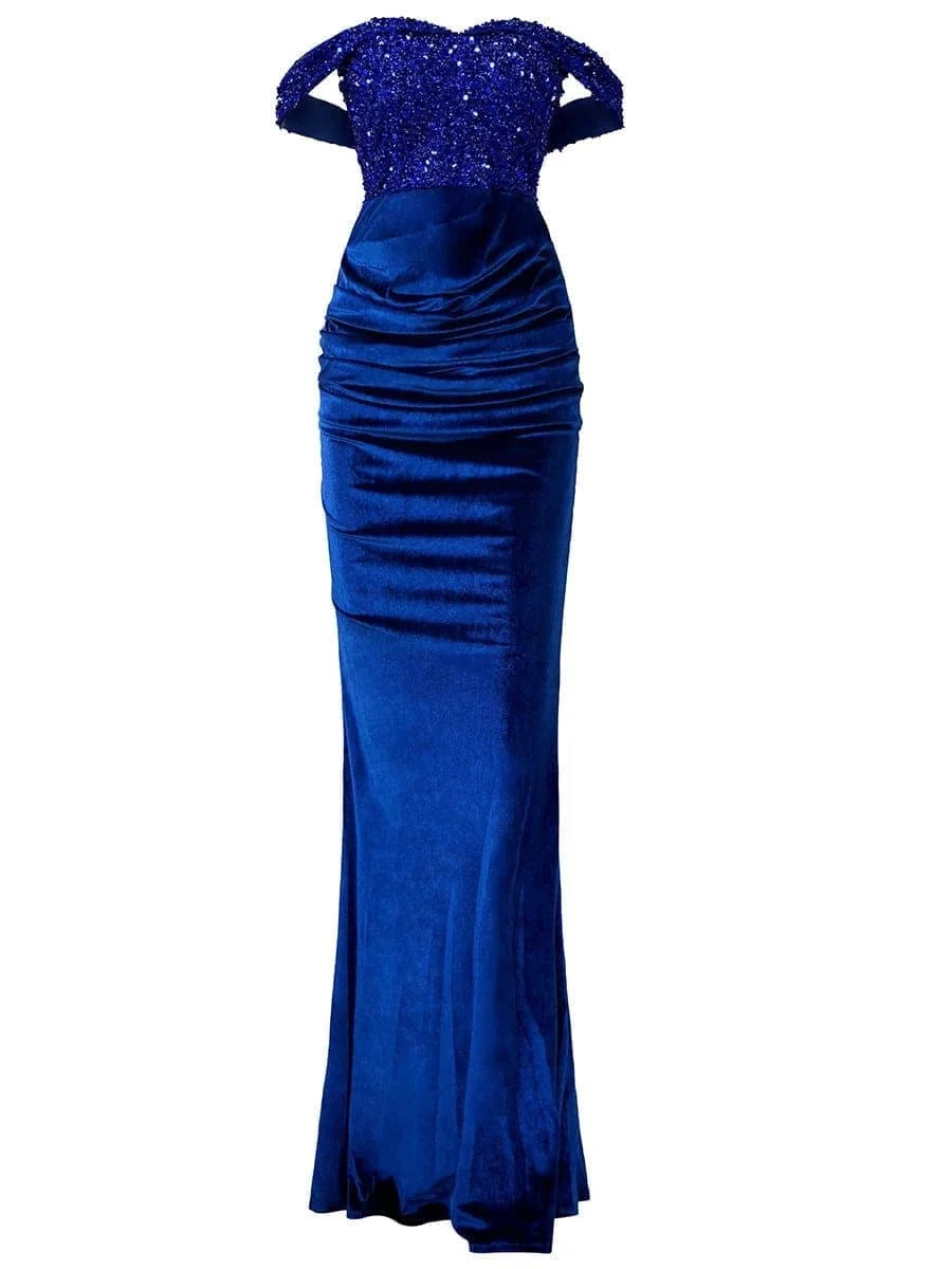 Beautiful Timeless Chic Elegant Navy Blue Velvet Mermaid Sleeveless Floor-Length Prom Dress