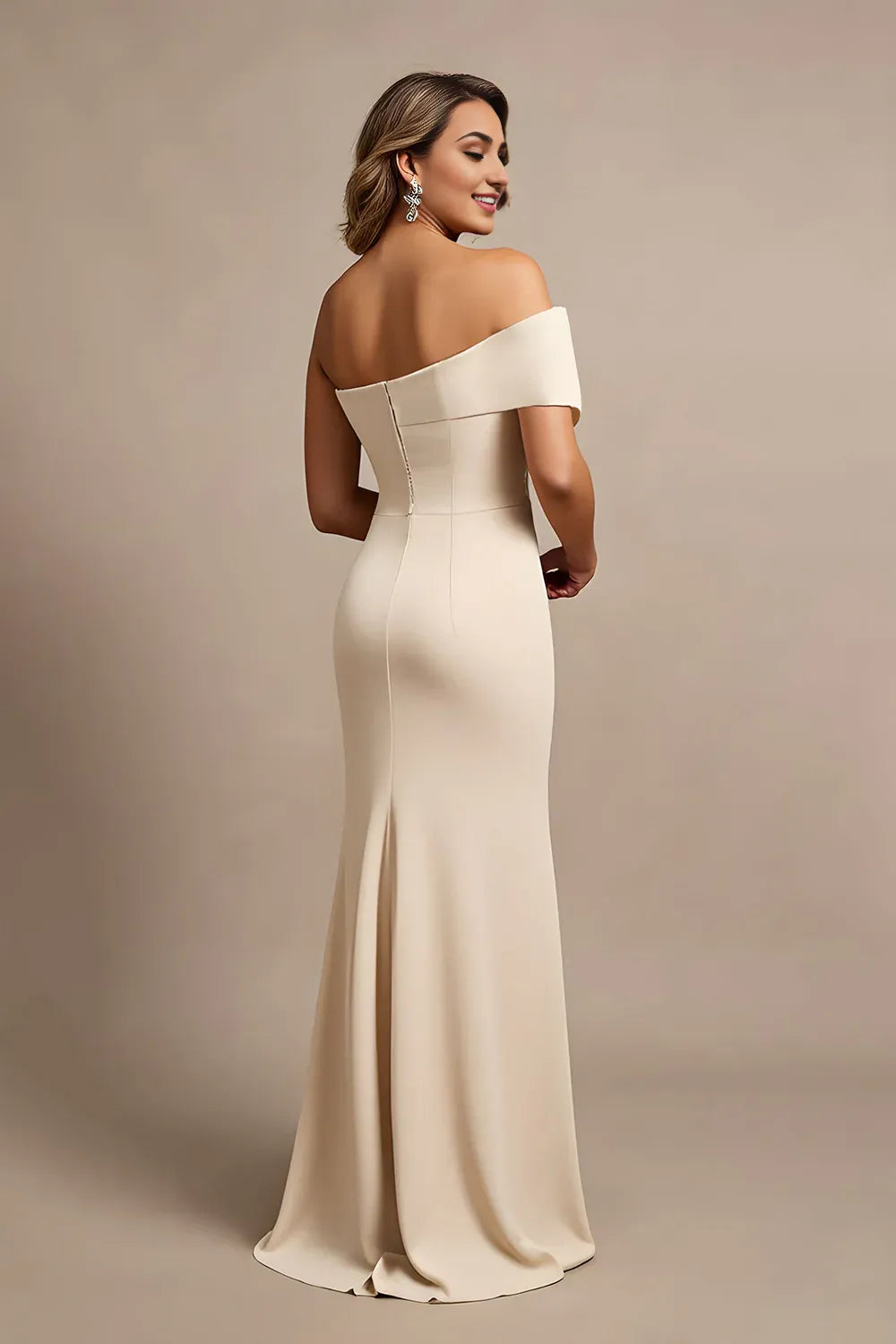Beautiful Timeless Elegant Champagne Satin Mermaid Sleeveless Mother of the Bride Dress