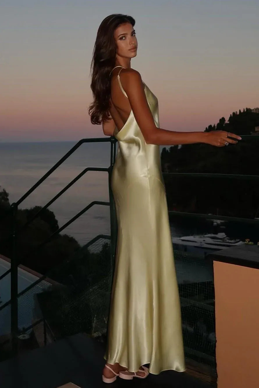 Yellow Mermaid One-Shoulder Open Back Light Floor Length Prom Dress