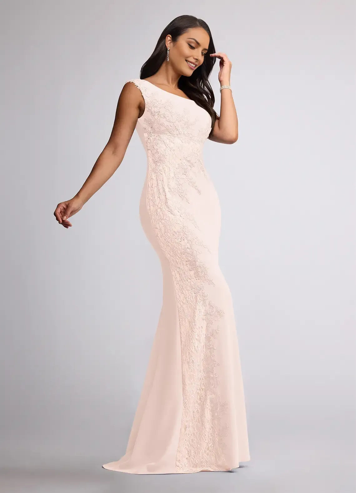 Mermaid One-Shoulder Sleeveless Sequins Back Zip Floor-Length Formal Mother of the Bride Dress