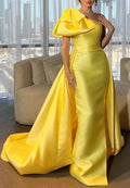 Yellow Mermaid One Shoulder Bow Prom Dress With Sweep Train
