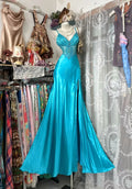 Mermaid Spaghetti Strap Beaded Turquoise Maxi Prom Dress