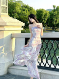 Lavender Mermaid Spaghetti Strap Floral Maxi Prom Dress