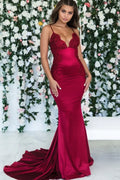 Burgundy Mermaid Spaghetti Strap Maxi Prom Dress