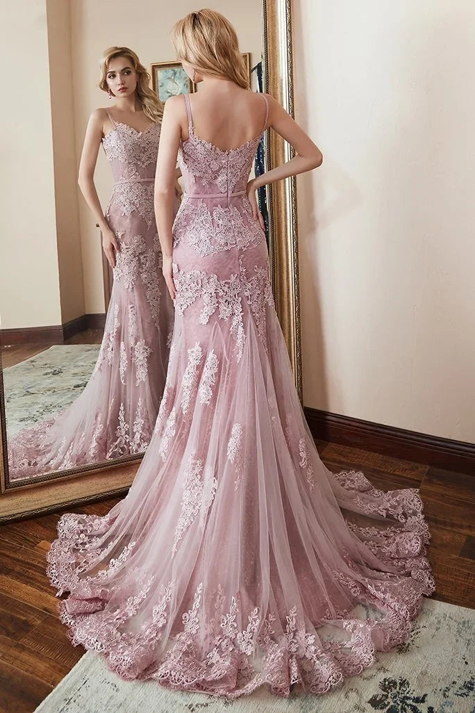 Pink Mermaid Spaghetti Strap Maxi Prom Dress
