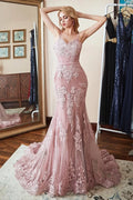 Pink Mermaid Spaghetti Strap Maxi Prom Dress