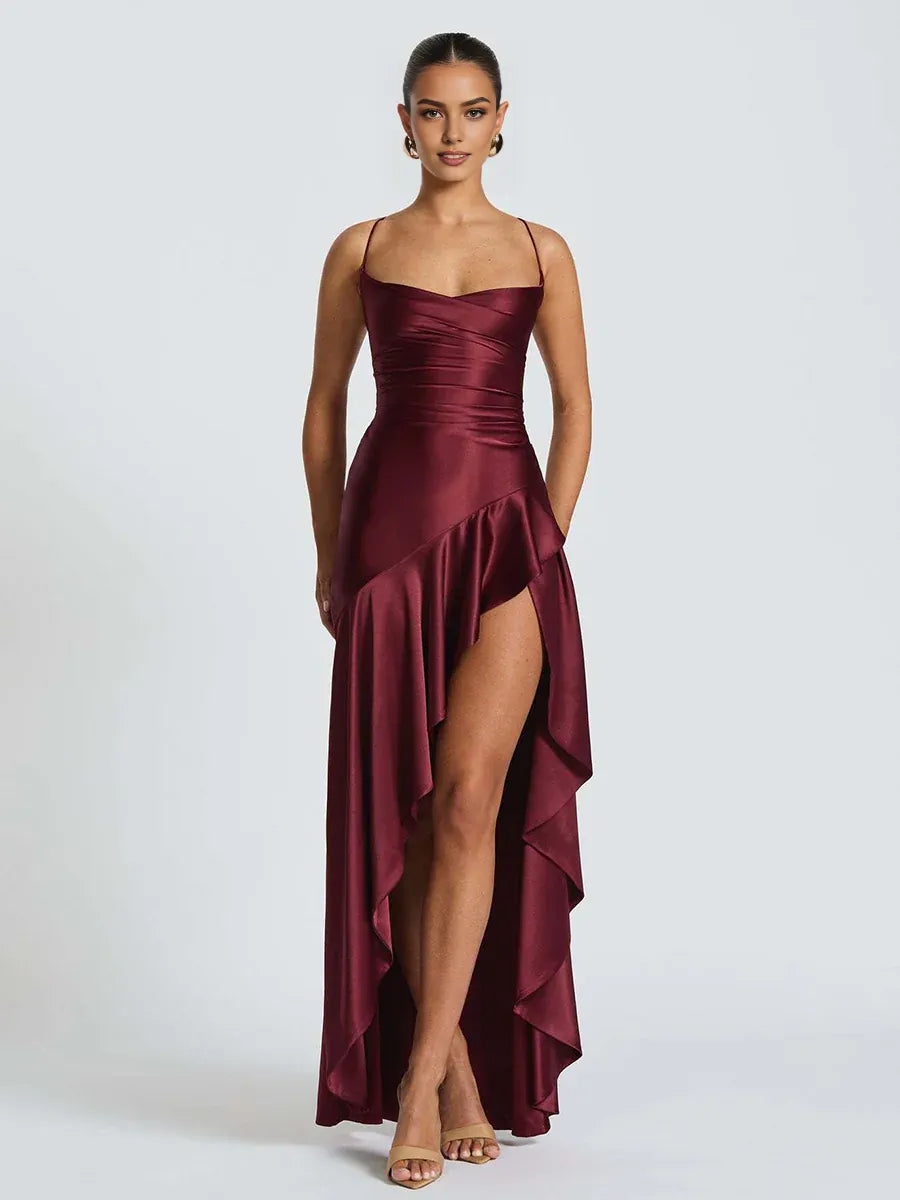 Graceful Stylish Refined Elegant Navy Blue Satin Mermaid Sleeveless Floor-Length Prom Dress