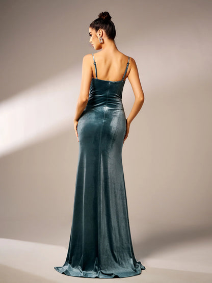 Refined Beautiful Timeless Special Occasion Elegant Red Velvet Mermaid Sleeveless Prom Dress