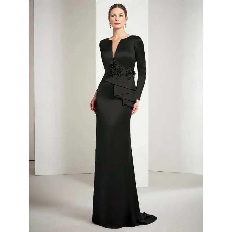 Gold Mermaid Split Neck Long Sleeve Floor Length Evening Dress