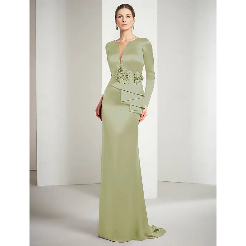 Gold Mermaid Split Neck Long Sleeve Floor Length Evening Dress