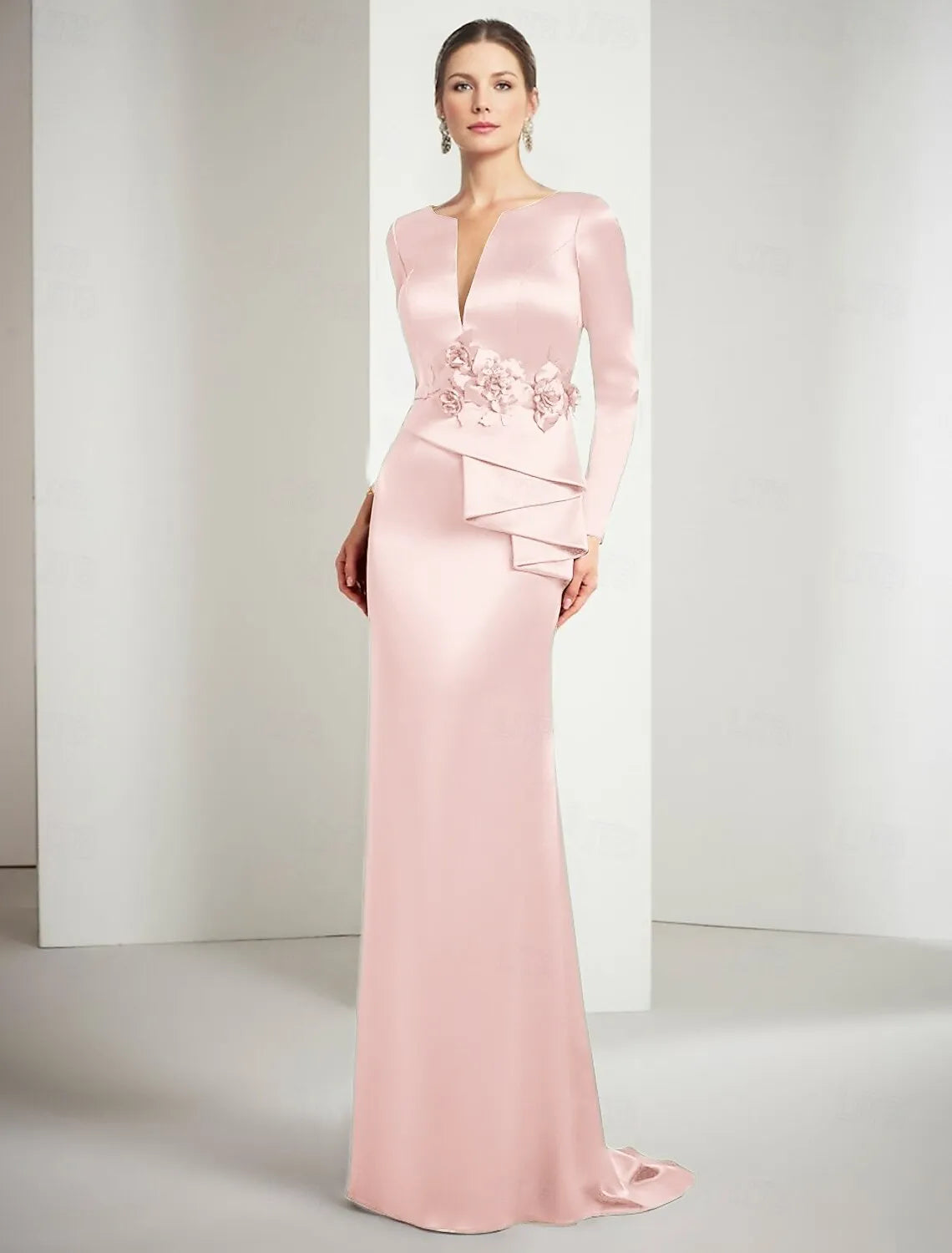 Gold Mermaid Split Neck Long Sleeve Floor Length Evening Dress
