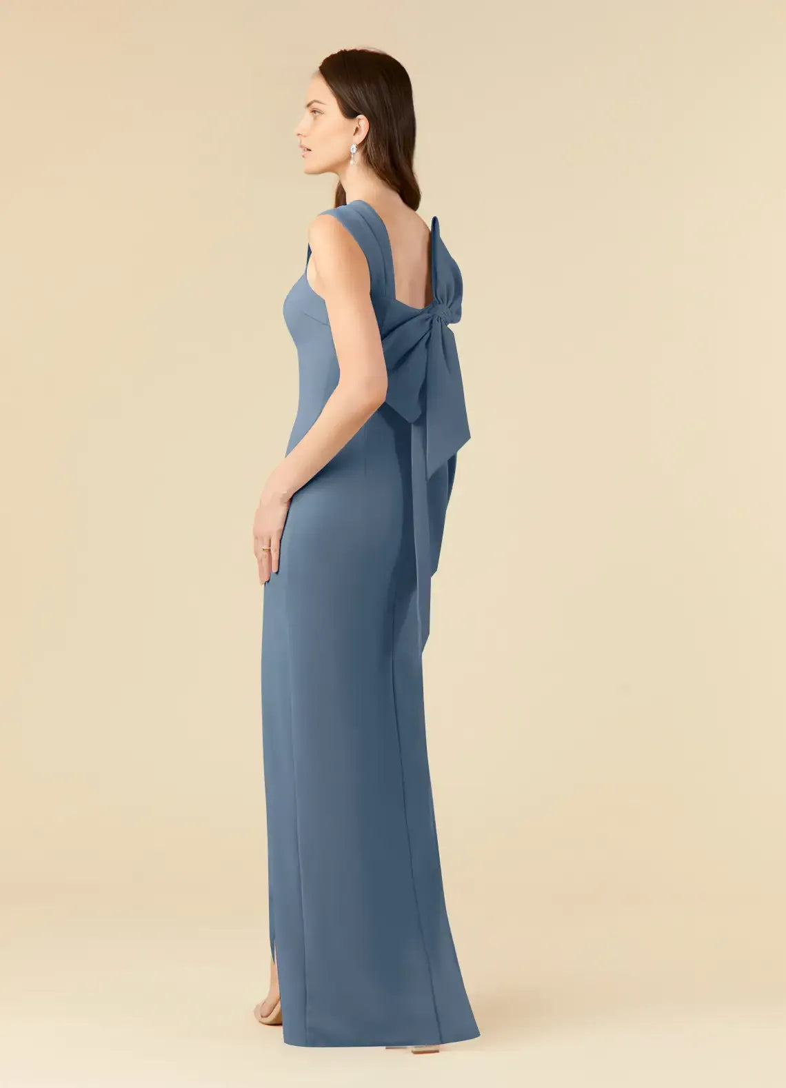 Mermaid Square-Neck Cap-Sleeve Bow-Back Floor-Length Mother of the Bride Dress