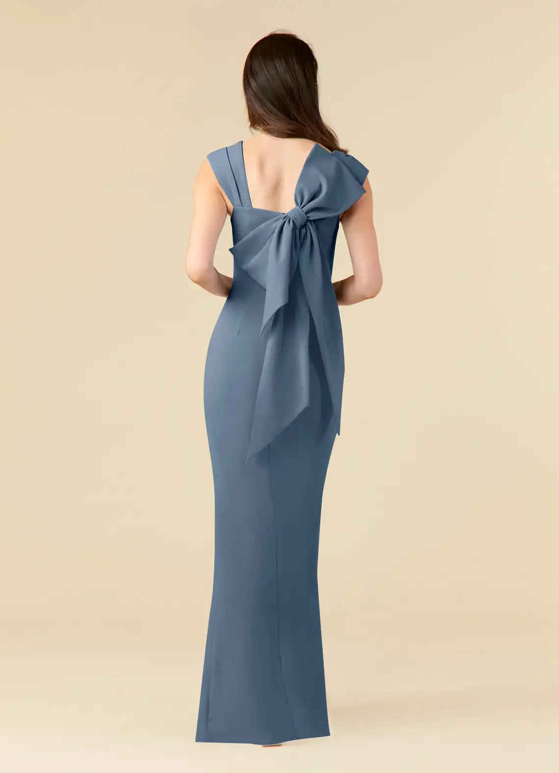 Mermaid Square-Neck Cap-Sleeve Bow-Back Floor-Length Mother of the Bride Dress