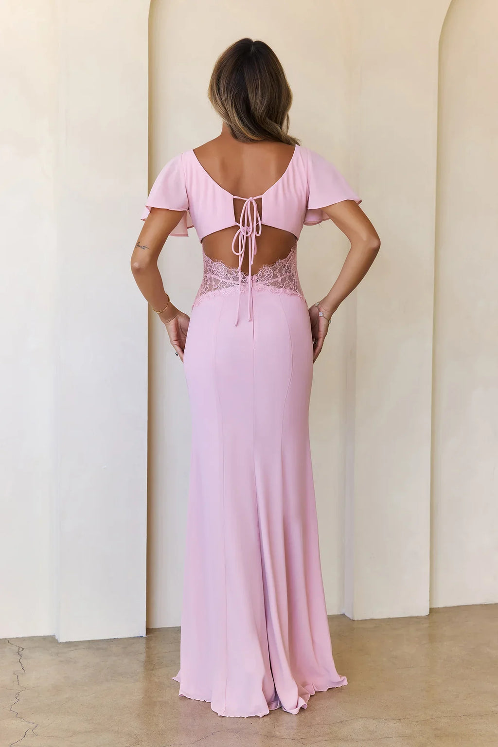 Pink Mermaid Square Neck Cap Sleeves Applique Maxi Prom Dress