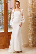 Chic Elegant White Lace Mermaid Square Neck Long Sleeve Long Wedding Dress