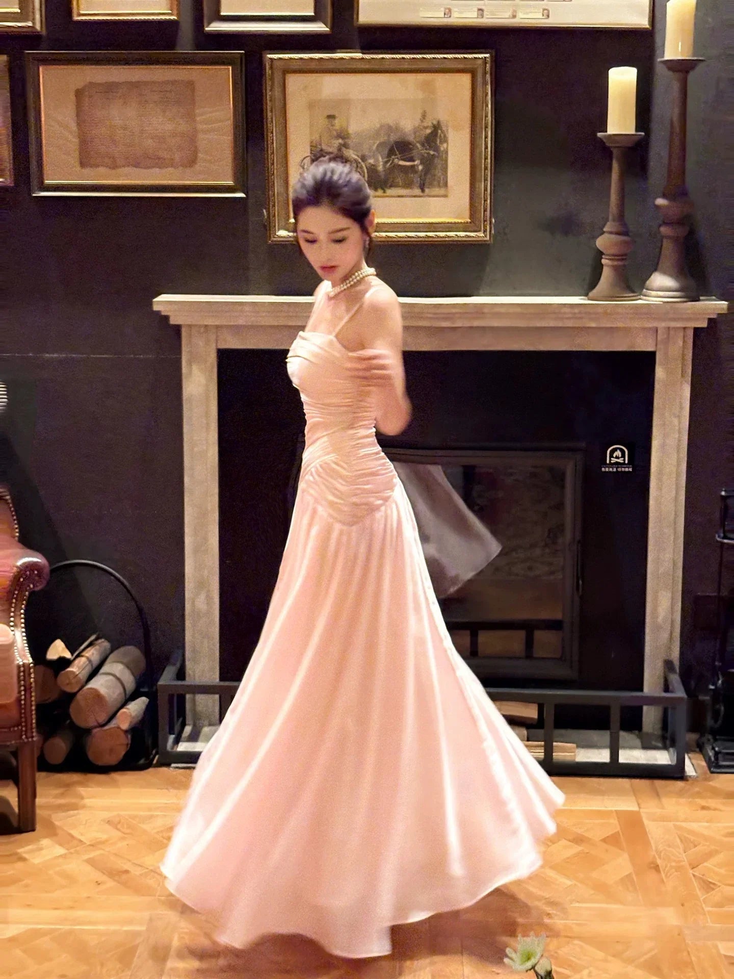 Mermaid Square Neck Sleeveless Ruched Blush Maxi Prom Dress