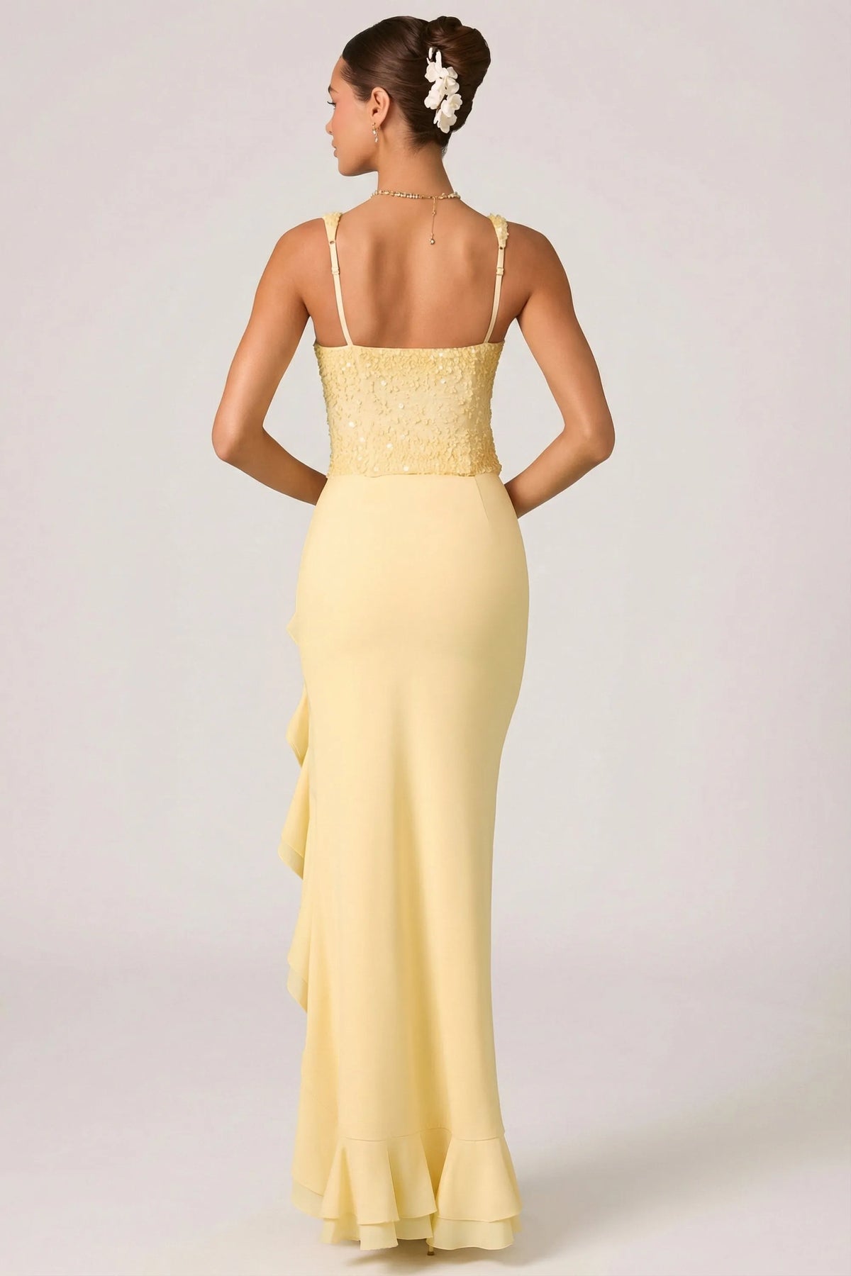 Mermaid Square Neck Sleeveless Bodice Ruffled High Slit Floor Length Prom Dresses