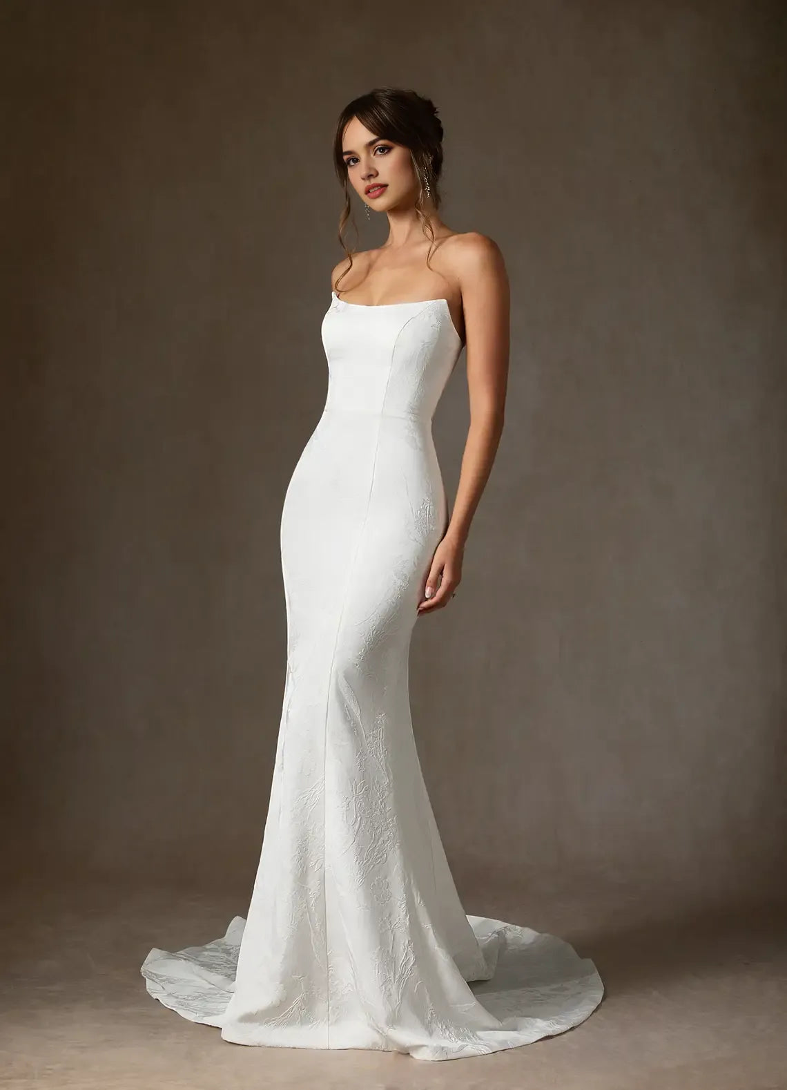 Mermaid Strapless Floral Jacquard Wedding Dress Jacquard Fabric Mermaid Silhouette, Train Perfect for Timeless Bridal Looks