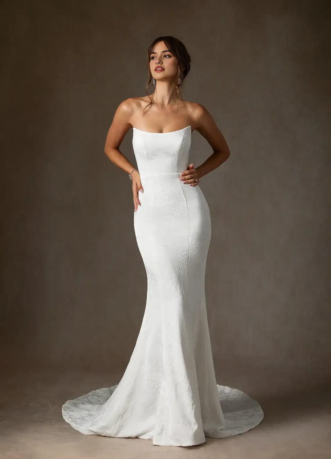 Mermaid Strapless Floral Jacquard Wedding Dress Jacquard Fabric Mermaid Silhouette, Train Perfect for Timeless Bridal Looks
